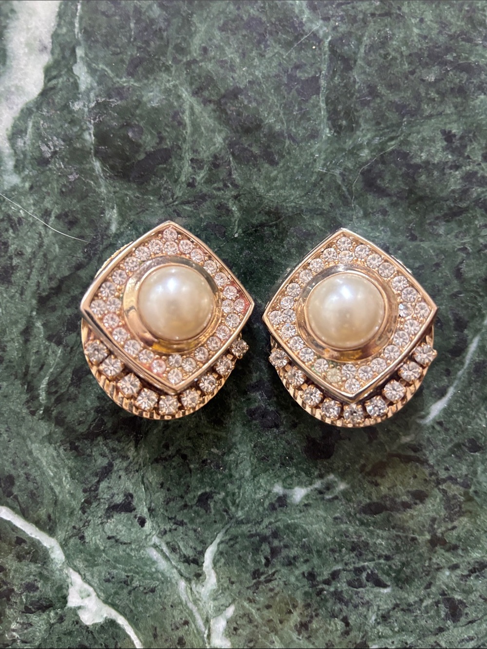 Gold-Tone Pearl & Crystal Clip-On Earrings